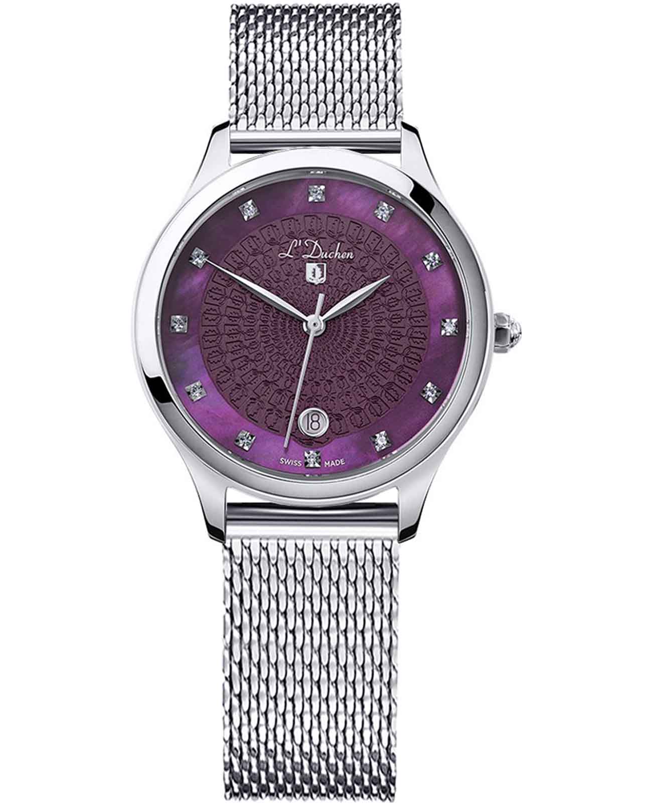L'Duchen L'Duchen Grace D 791.19.30 M  D 791.19.30 M кварцевые женские часы фиолетовый циферблат, браслет нержавеющая сталь — вид спереди